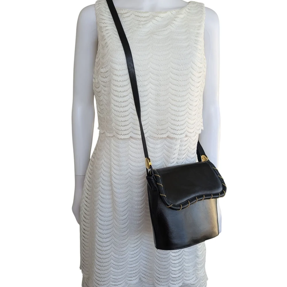Stuart Weitzman Black Crossbody Bag with Gold Stitching - Picture 3 of 13